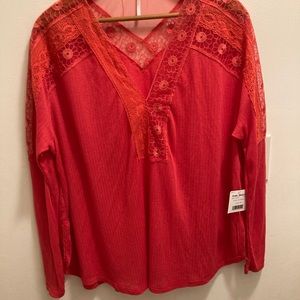 NWT Free People Lace Top Coral Medium